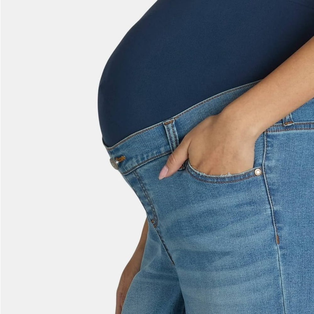 Maternity Time and Tru Light Blue Straight Leg Jeans Cotton Belly Band XL 16-18 - Picture 6 of 16
